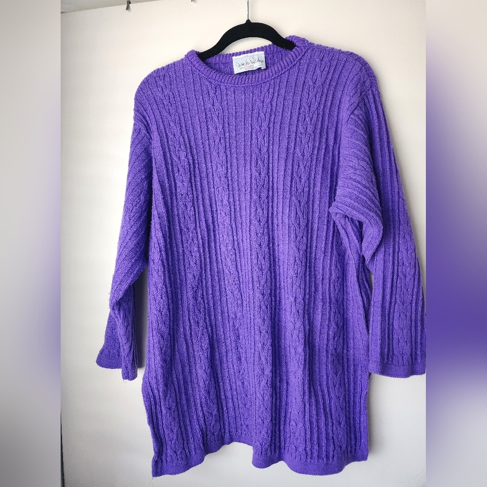 Vintage Oversized Purple Cable Knit Sweater